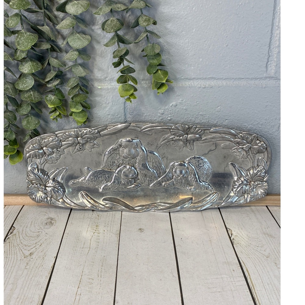 Vintage Arthur Court 1994 Bunny Rabbit Lily Flower Serving Tray Platter